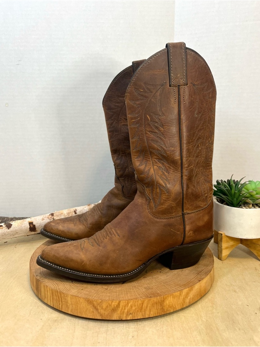 Justin Boots Cognac Brown Leather Western Heeled Boots